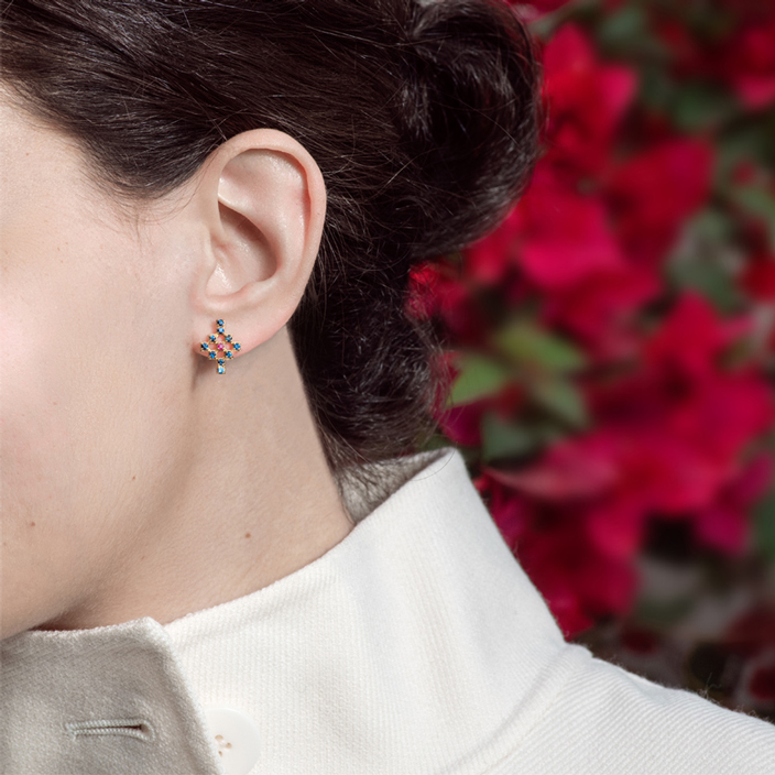 Tatreez Single Earring with Sapphires and 18K Gold